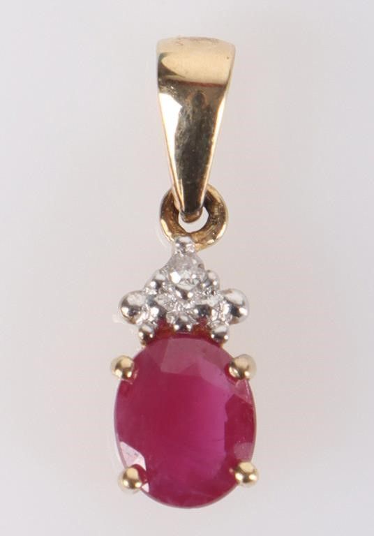 Lot 211158: 10K YELLOW GOLD RUBY DIAMOND LADIES PENDANT