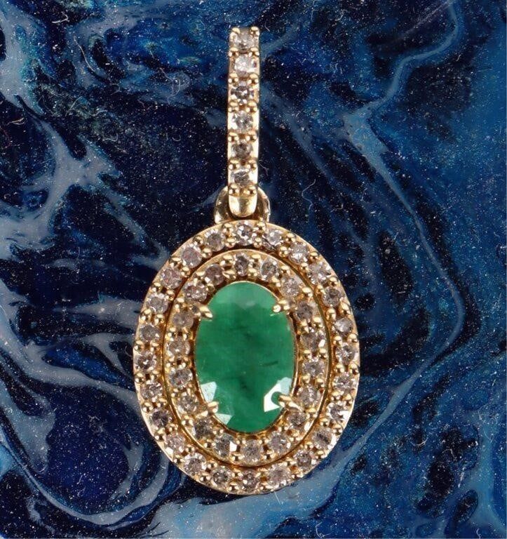 Lot 211159: 10K YELLOW GOLD LADIES PENDANT W/ EMERALD & 52 DIA