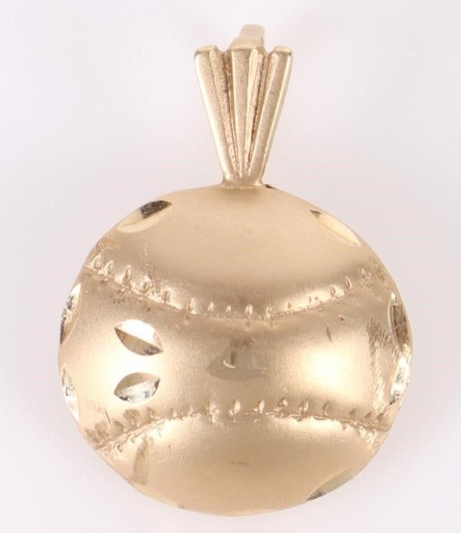 Lot 211164: 14K YELLOW GOLD BASEBALL LADIES PENDANT