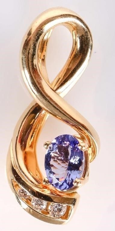 Lot 211169: 14K YELLOW GOLD TANZANITE DIAMOND LADIES PENDANT