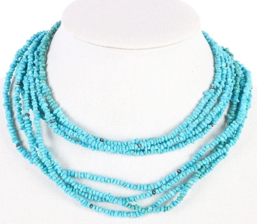 Lot 211183: STERLING SILVER LARGE TUQUOISE CHIP NECKLACE