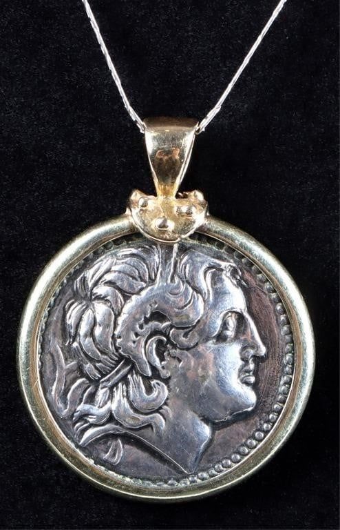 Lot 211198: 14K & 925  ALEXANDER THE GREAT PENDANT NECKLACE