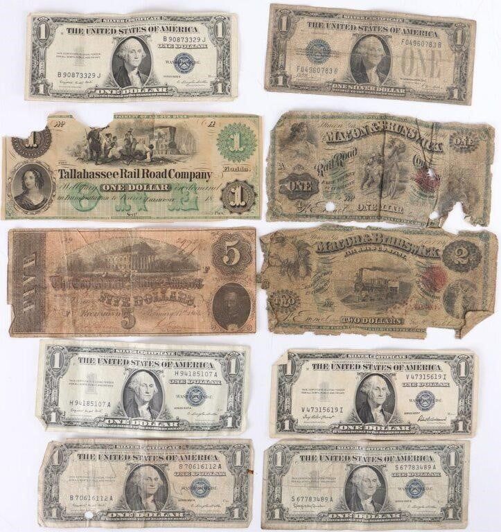 Lot 211200: COLLECTIBLE US BANK & CONFEDERATE NOTES - (10)