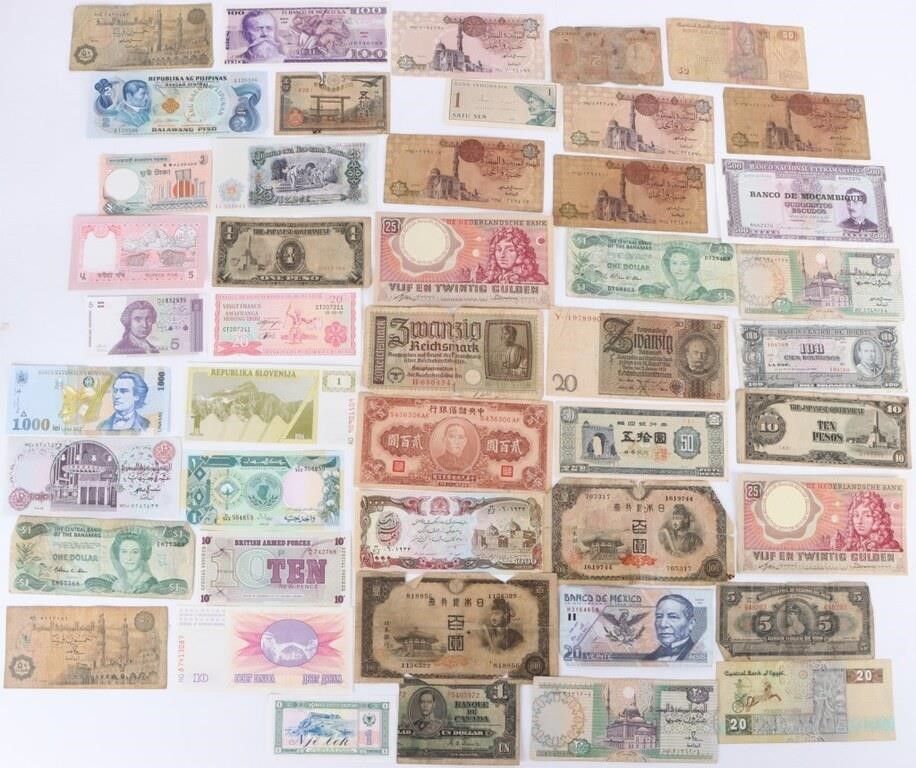 Lot 211201: COLLECTIBLE FOREIGN CURRENCY NOTES - LOT OF 46