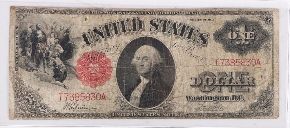 Lot 211206: 1917 SERIES $1 SAWHORSE FR. 39 LARGE U.S. BANKNOTE