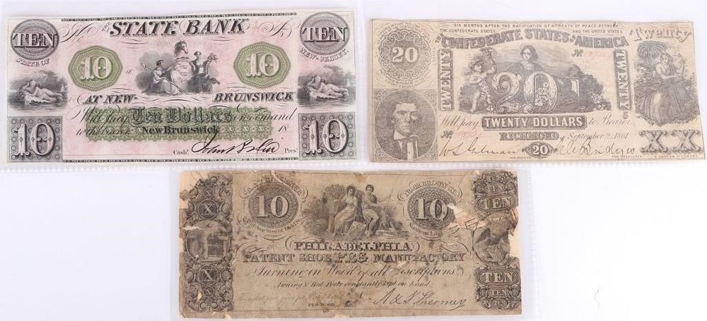 Lot 211207: ASSORTED 1800'S OBSOLETE $10 & $20 BANKNOTES - (3)
