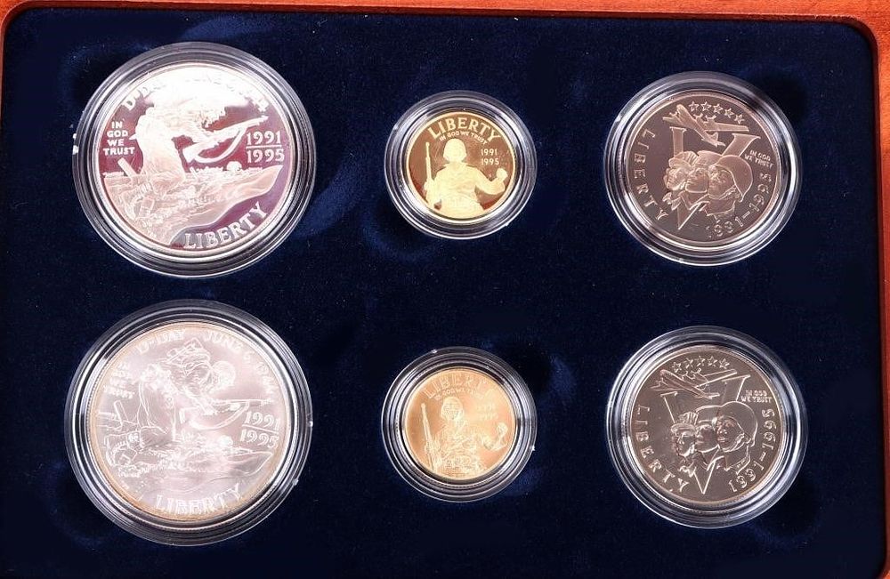 Lot 211210: 1991-95 WWII 50TH ANNIVERSARY 6-COIN PROOF SET