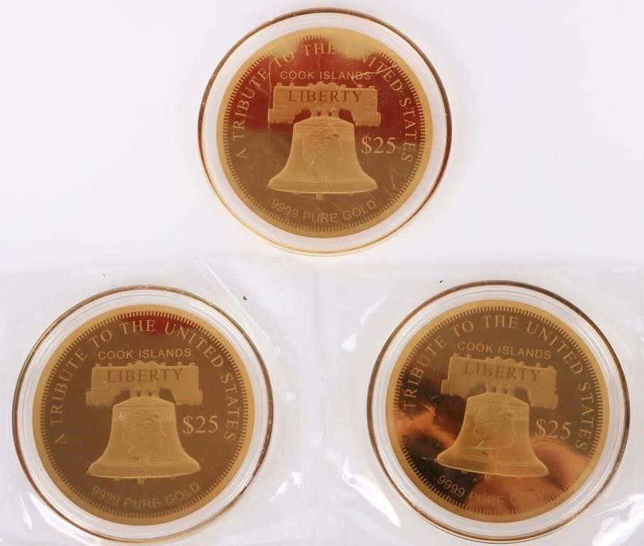 Lot 211213: 2022 FINE GOLD AMERICAN QUINTUPLE $25 EAGLES - (3)