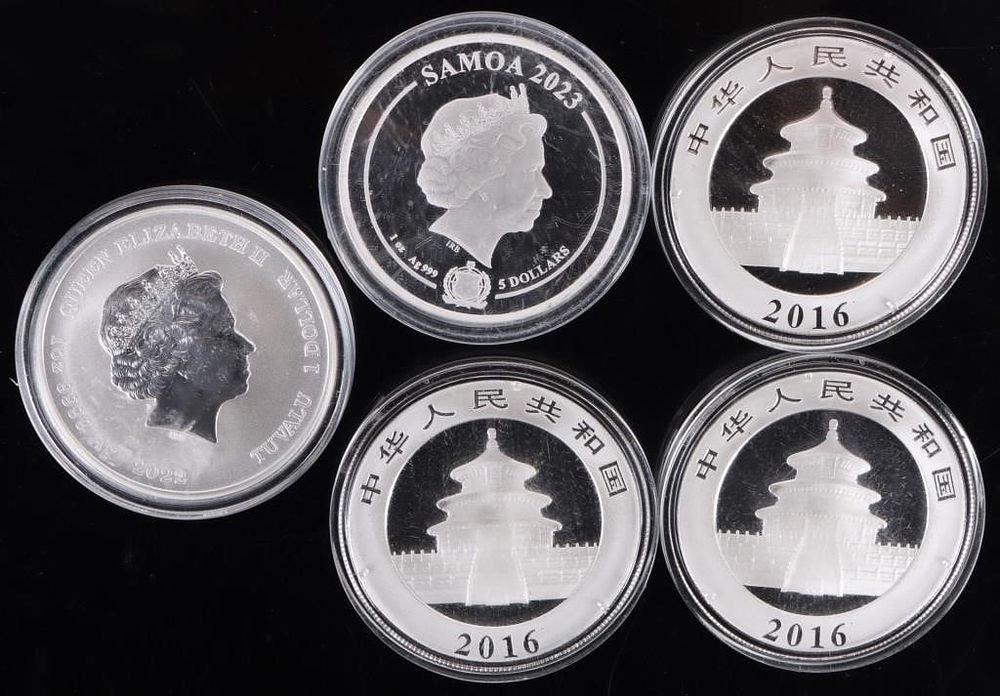 Lot 211233: ASSORTED FINE SILVER 1 TOZ PF BULLION COINAGE-(5)
