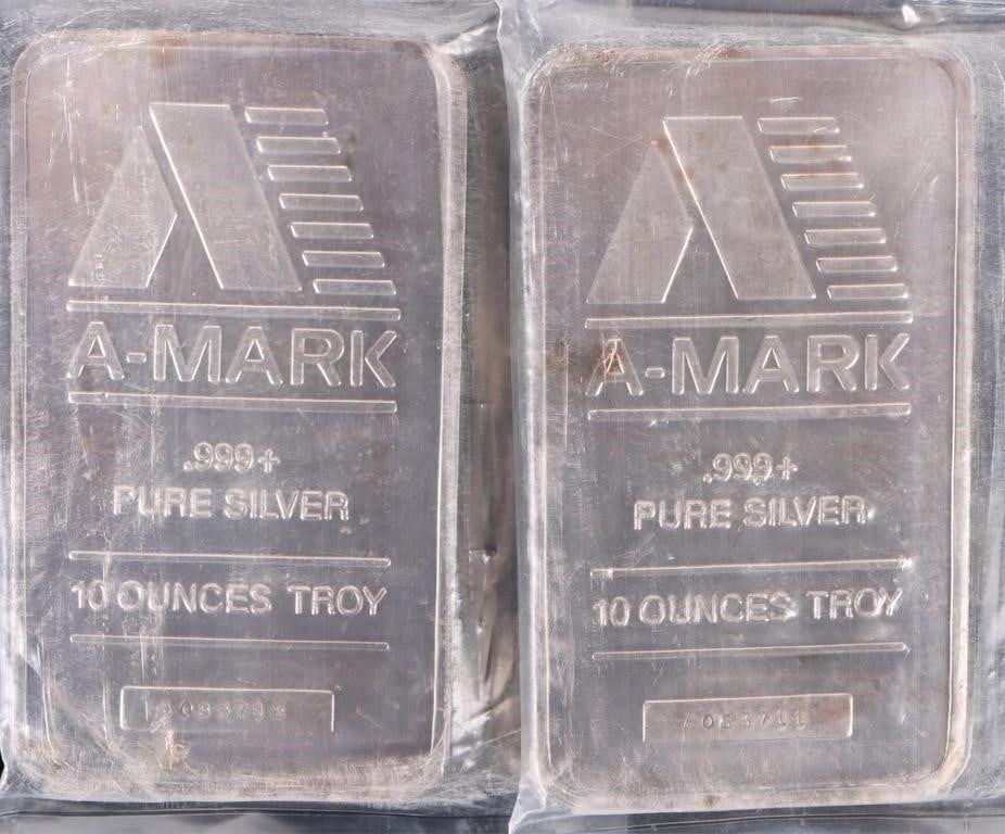 Lot 211234: FINE SILVER 10 TROY OZ  A-MARK BARS - (2)