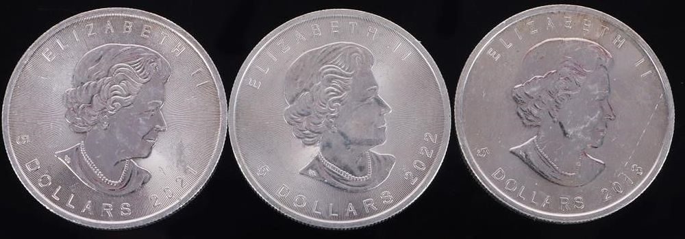 Lot 211245: FINE SILVER 1 OZT $5 CANADIAN BULLION COINS - (3)