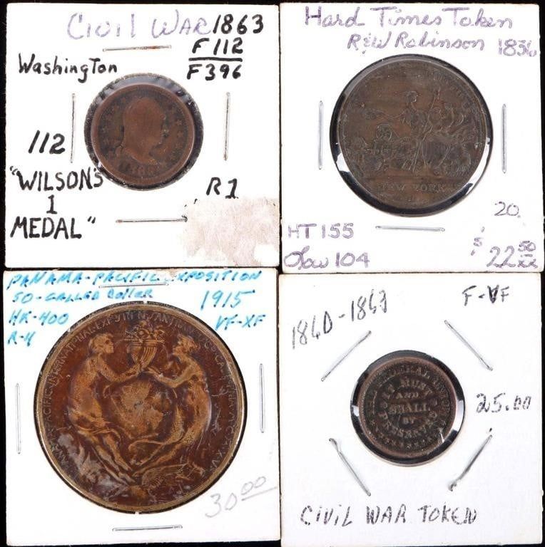 Lot 211249: ANTIQUE CIVIL WAR & PANAMA-PACIFIC EXPO MEDALS-(4)