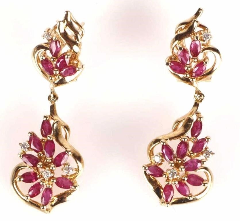 Lot 211264: 14K YELLOW GOLD RUBY DIAMOND LADIES EARRINGS