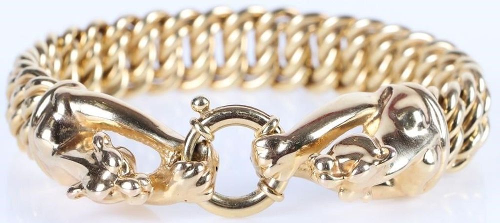 Lot 211291: 14K YELLOW GOLD PANTHER CUSTOM BRACELET