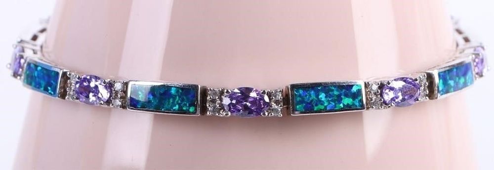 Lot 211294: AMETHYST & AUSTRALIAN OPAL STERLING BRACELET