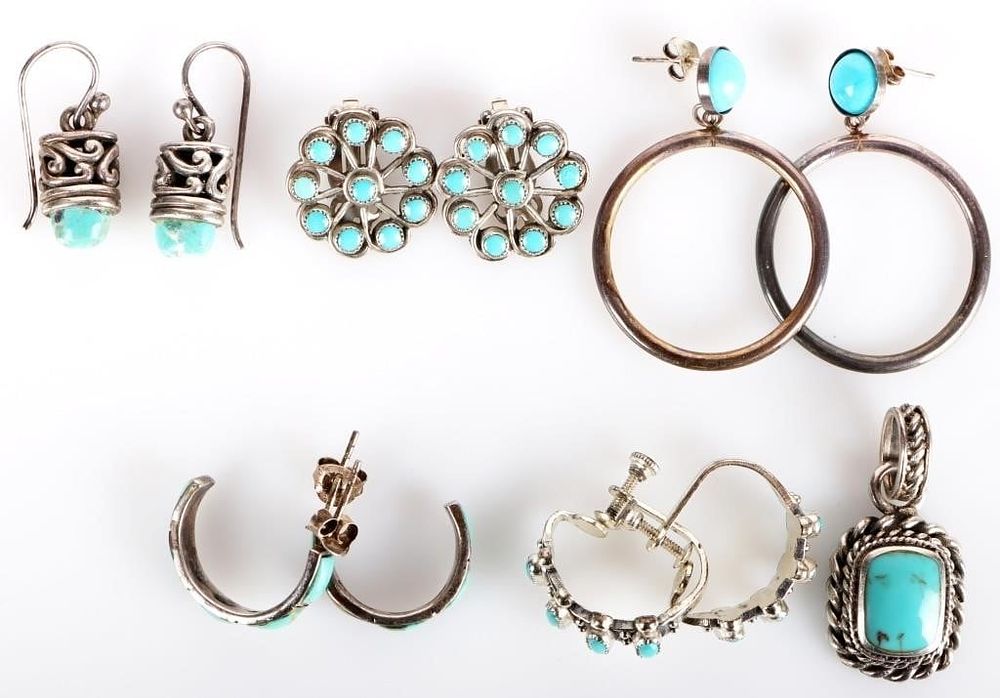 Lot 211315: VINTAGE NAVAJO 0.925 TURQUOISE LADIES JEWELRY -(6)