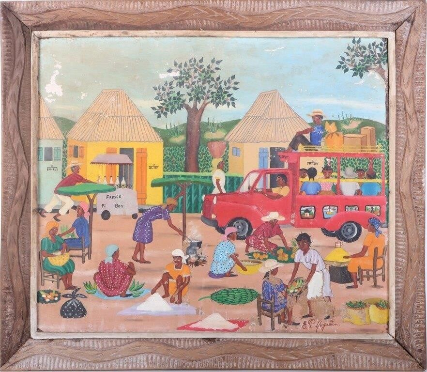 Lot 211360: E. P. AUGUSTIN HAITIAN ORIGINAL MARKET PAINTING