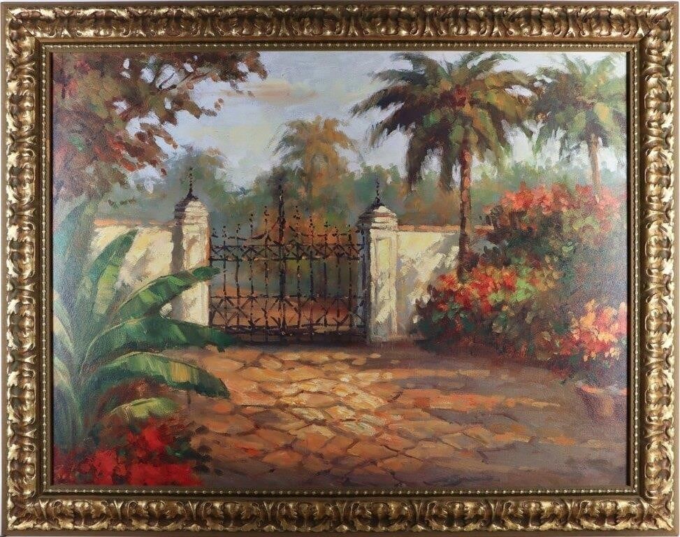 Lot 211379: LARGE 3 X 4' TRANQUIL SPANISH ENTRYWAY PAINTING