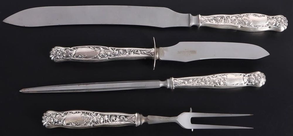 Lot 211388: WHITING HERALDIC STERLING & J. RODGERS CARVING SET