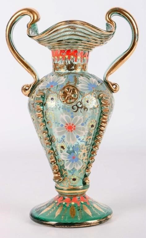 Lot 211407: MURANO-STYLE ORNATE HAND-PAINTED FLORAL VASE