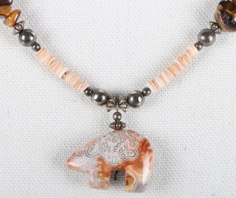 Lot 212183: ZUNI FETISH BEAR MULTI-STONE STERLING NECKLACE