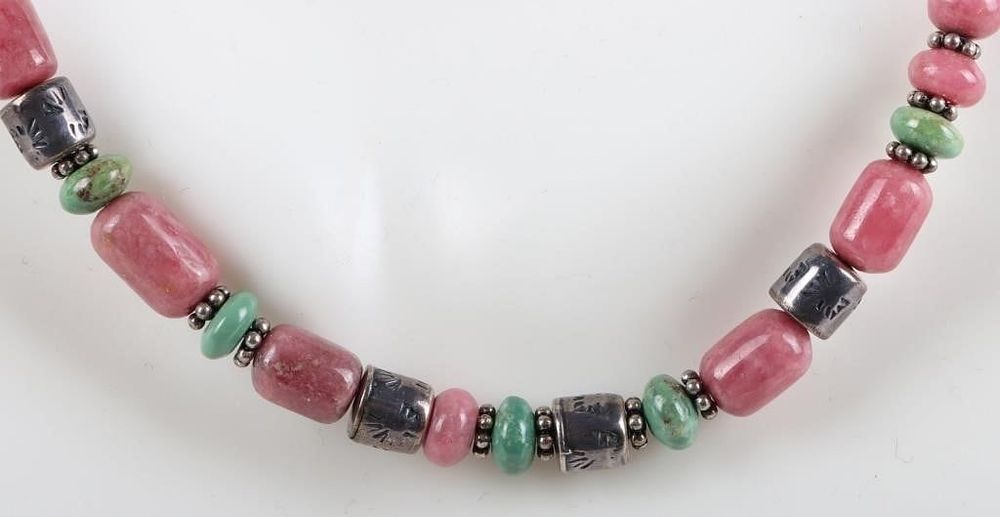 Lot 212187: STERLING SILVER RHODONITE & TURQUOISE NECKLACE