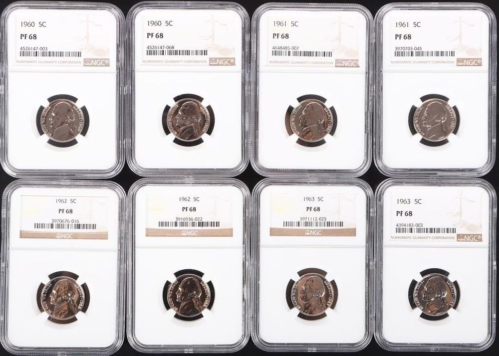 Lot 212216: 1960-1963-P JEFFERSON NICKELS NGC PF-68 - (8)