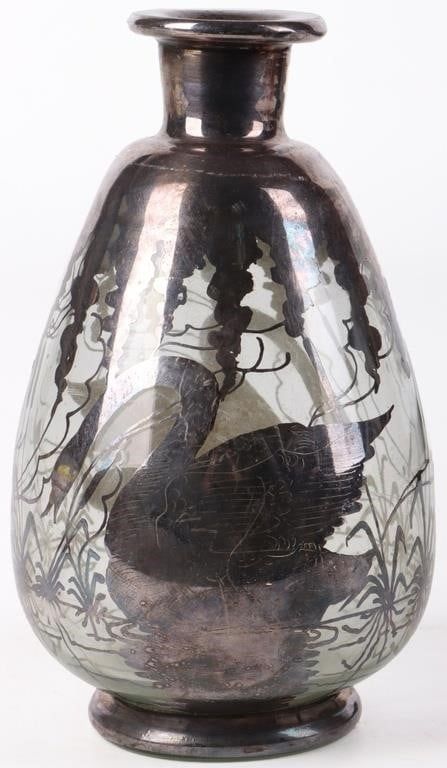 Lot 212274: ANTIQUE ART NOUVEAU SILVER OVERLAY GLASS BOTTLE