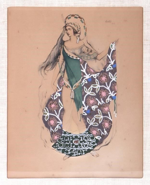 Lot 212279: LEON BAKST BALLET RUSSE "POCHOIR" DESIGN GOUACHE