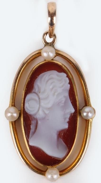 Lot 212301: 10K YELLOW GOLD PEARL CAMEO LADIES PENDANT