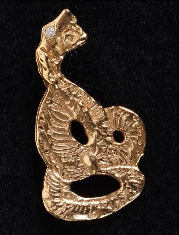 Lot 212302: 14K YELLOW GOLD DIAMOND COILED SNAKE PENDANT