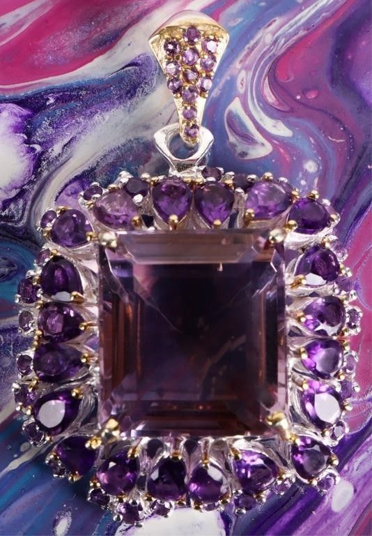 Lot 212307: HUGE ORNATE AMETHYST LADIES STERLING PENDANT