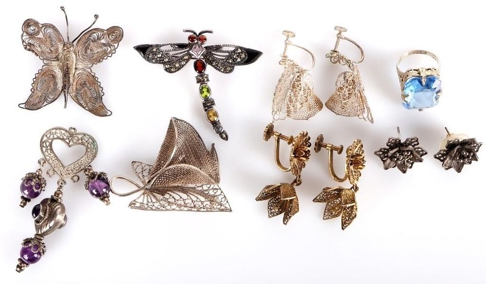 Lot 212319: STERLING SILVER ORNATE FILIGREE LADIES JEWELRY-(8)