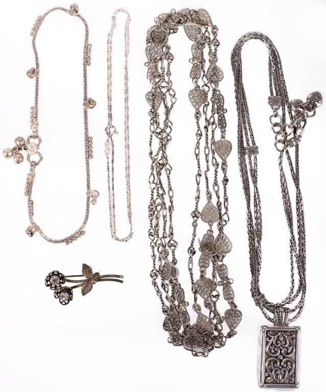 Lot 212321: STERLING SILVER LADIES  NECKLACES BROOCH BRACELETS