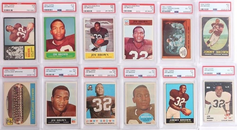 Lot 212382: 1950-60's JIM BROWN FULL CAREER CARD SET PSA - 12