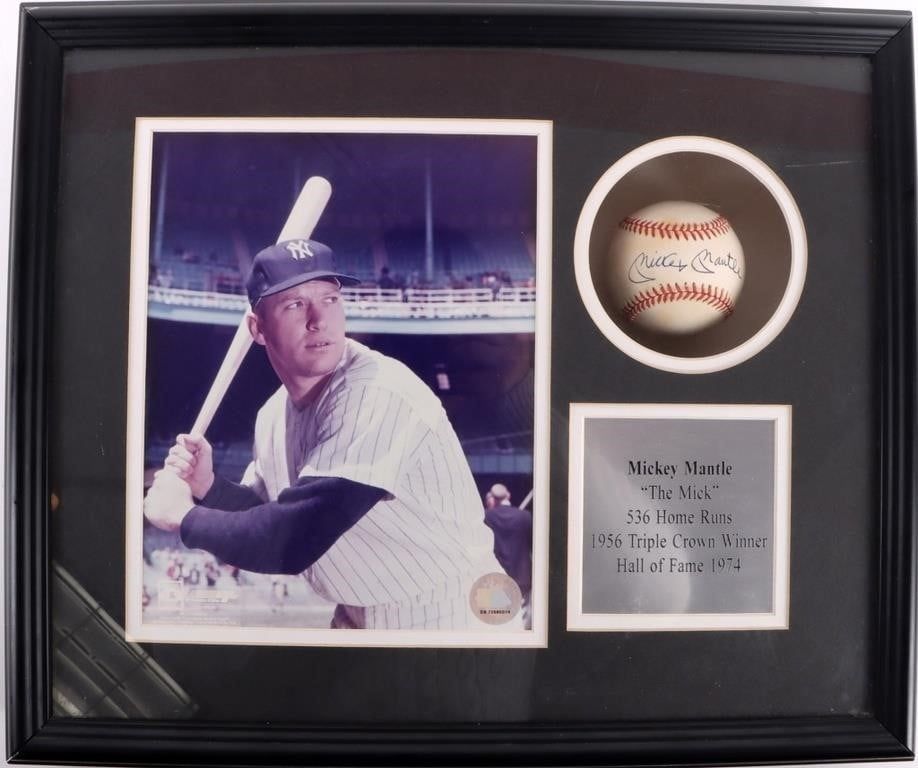 Lot 212385: MICKEY MANTLE AUTOGRAPHED BASEBALL FRAMED
