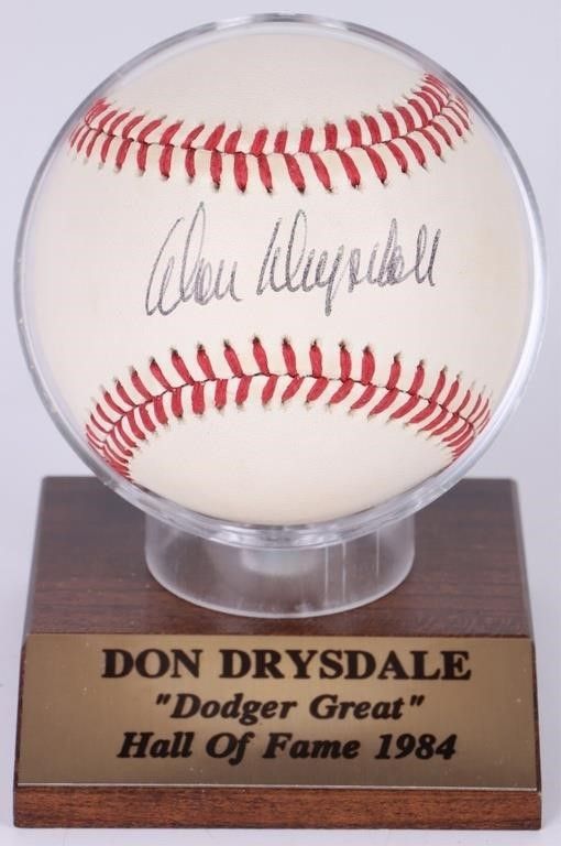 Lot 212387: DON DRYSDALE SIGNED OFFICIAL NL BASEBALL MOUNTED