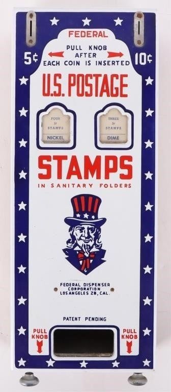 Lot 212392: VINTAGE UNCLE SAM US POSTAGE STAMP VENDING MACHINE