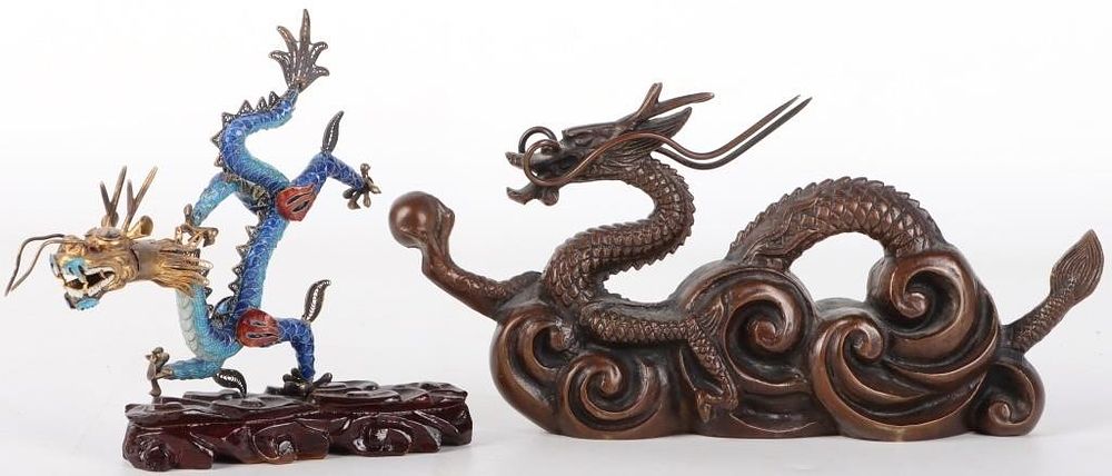Lot 212409: VINTAGE ORNATE ASIAN DRAGON SCULPTURES (2)