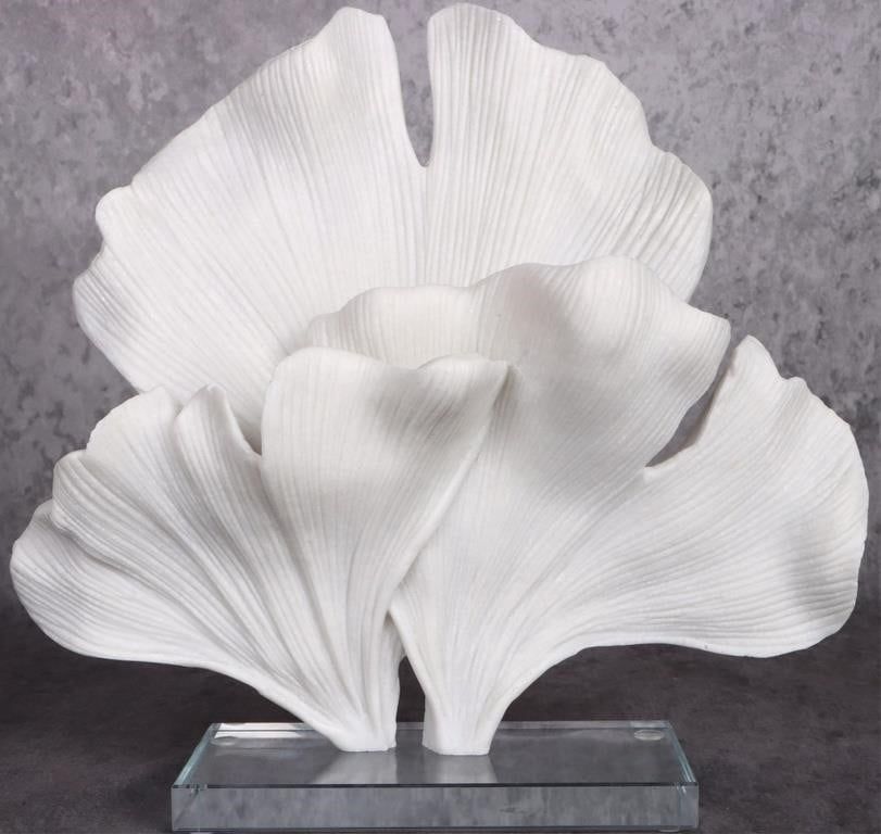Lot 212410: WHITE FLOWER PETAL CORAL STATUE W/ ACRYLIC BASE