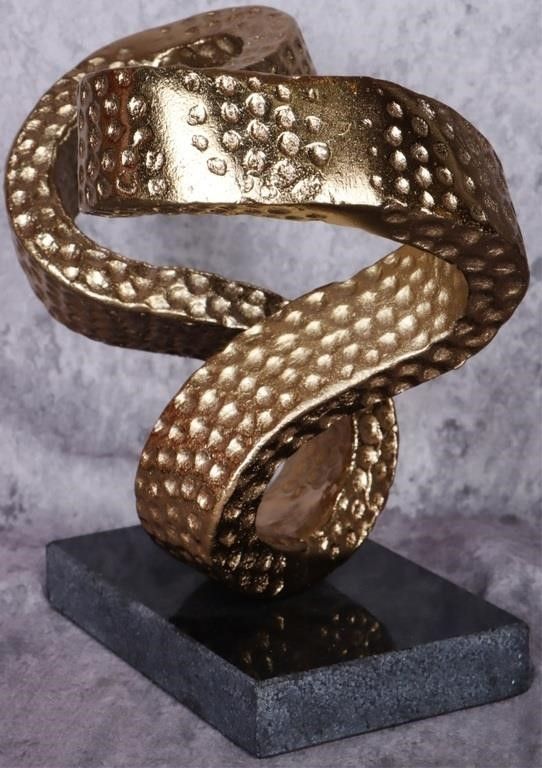 Lot 212413: GOLD ACCENTED ABSTRACT COIL SCULPTURE ON STONE