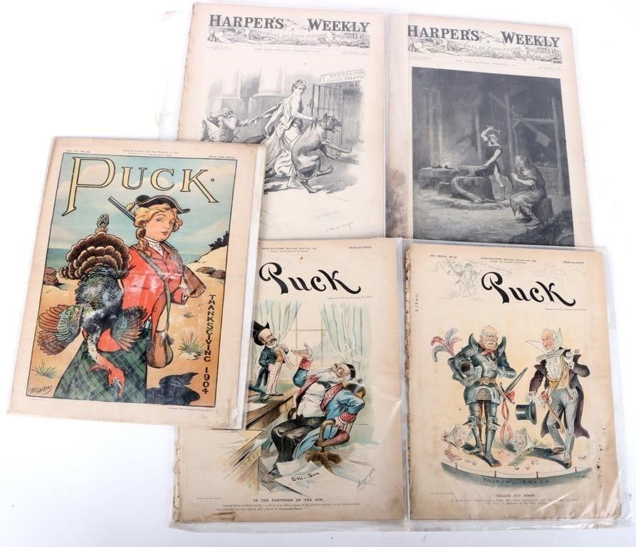 Lot 212442: HARPERS WEEKLY & PUCK MAGAZINES 1895-1904