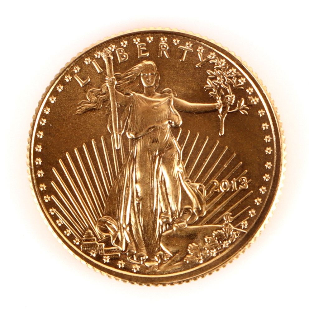 Lot 212202b: GOLD EAGLE COIN 1/10 OZ FINE GOLD 2013