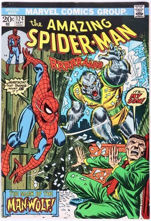 Lot 213146: VF+ AMAZING SPIDER-MAN #124 - 1ST APP. MAN-WOLF