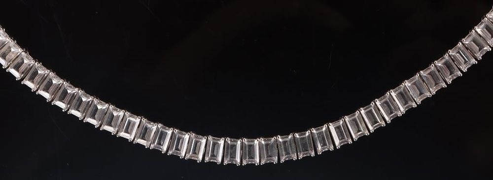 Lot 213200: 22CTW EMARALD CUT TOPAZ TENNIS LADIES NECKLACE