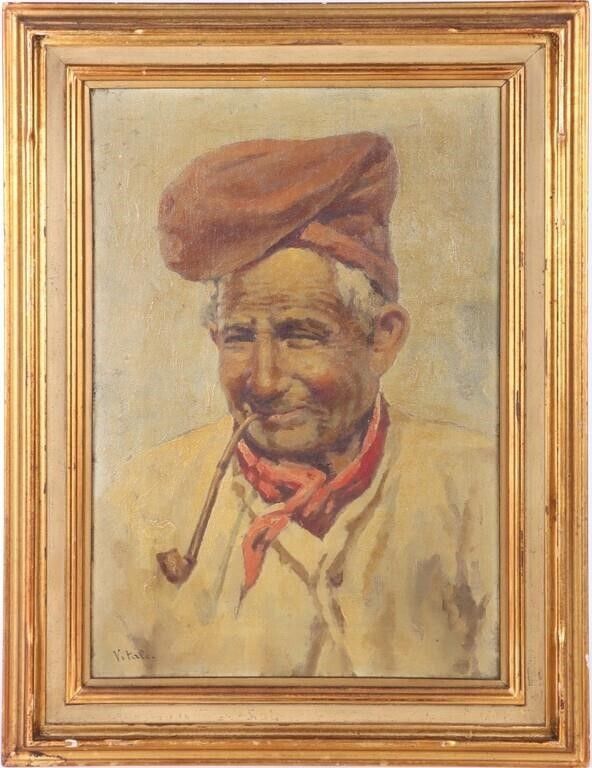 Lot 213290: VITALE OIL ON CANVAS DEPICTING A FISHERMAN W/ PIPE