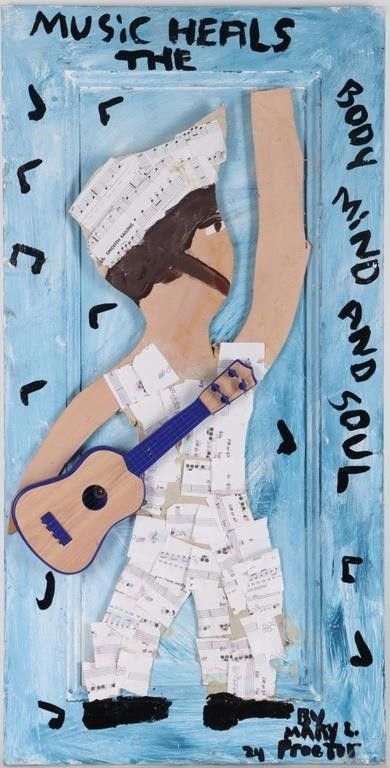 Lot 213294: MARY L. PROCTOR "MUSIC HEALS" ASSEMBLAGE ON DOOR