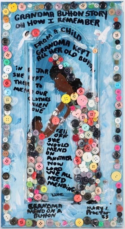 Lot 213296: MARY L. PROCTOR "GRANDMA'S BUTTON" OIL ON DOOR