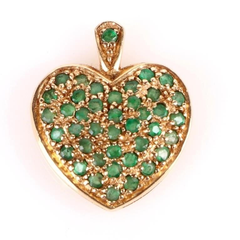 Lot 213326: 14K GREEN TOURMALINE PAVE HEART PENDANT
