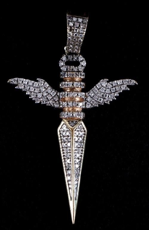 Lot 213330: 10K YELLOW & WHITE GOLD DIAMOND ANGEL PENDANT